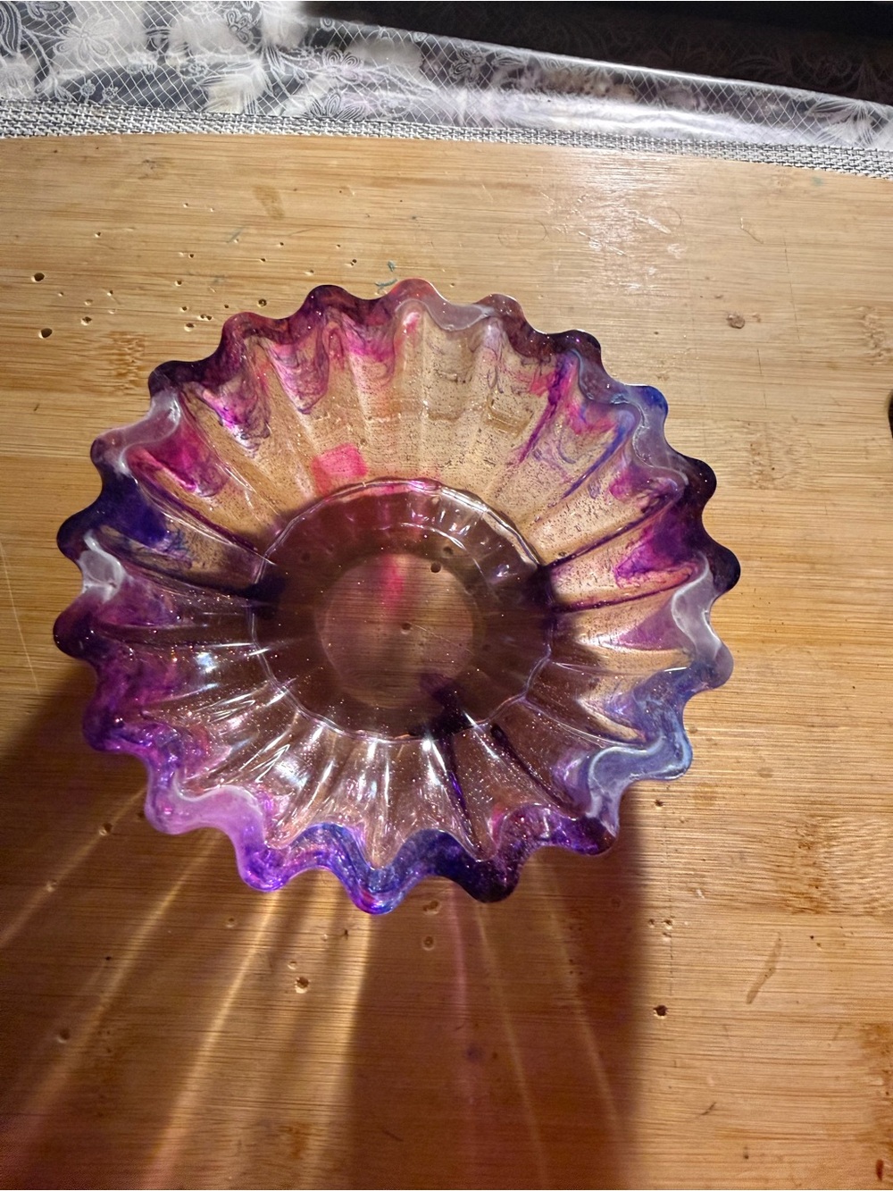 Purple Ruffled resin Decorative Bowl by PamR